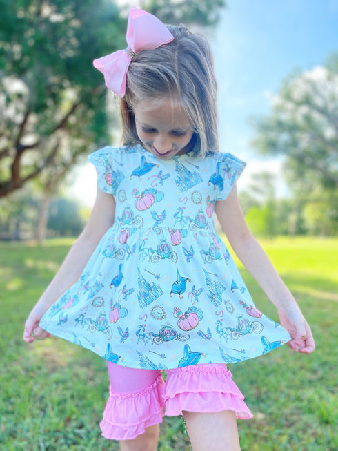 Girls Mouse Princess Glass Slipper Shorts Set with Matching Bow - Bowtism